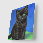 Van Gogh Stijl Zwart Kitten Vierkante Klok (Hoek)