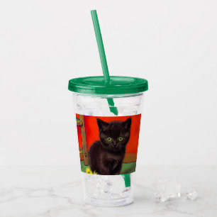 Van Gogh Stijl Zwarte Kat Acryl Drinkbeker