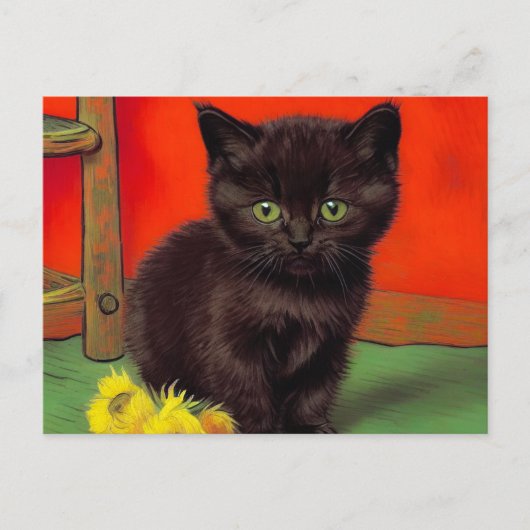 Van Gogh Stijl Zwarte Kat Briefkaart (Voorkant)