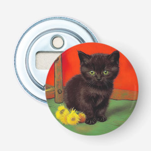 Van Gogh Stijl Zwarte Kat Button Flesopener