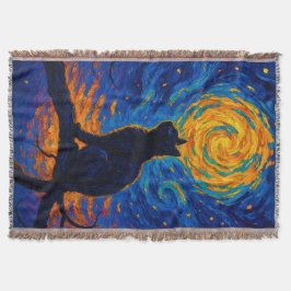 Van Gogh stijl zwarte kat die naar de maan staart Deken