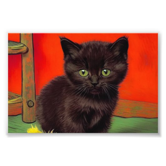 Van Gogh Stijl Zwarte Kat Foto Afdruk (Voorkant)