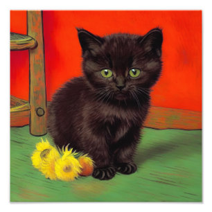 Van Gogh Stijl Zwarte Kat Foto Afdruk
