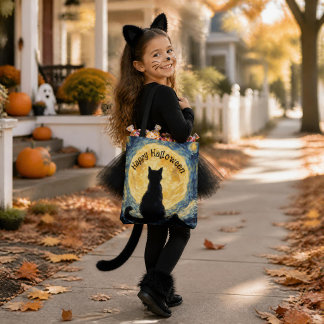 Van Gogh stijl zwarte kat Halloween boodschappenta Tote Bag