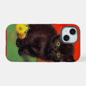 Van Gogh Stijl Zwarte Kat iPhone 15 Case (Achterkant horizontaal)