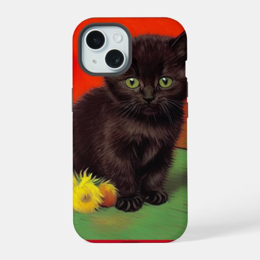 Van Gogh Stijl Zwarte Kat iPhone 15 Case (Achterkant)