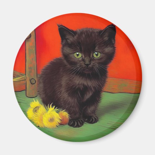 Van Gogh Stijl Zwarte Kat Magneet (Voorkant)