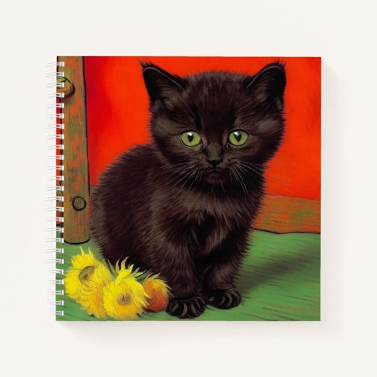 Van Gogh Stijl Zwarte Kat Notitieboek (Voorkant)