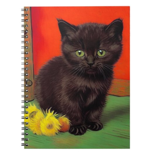 Van Gogh Stijl Zwarte Kat Notitieboek (Voorkant)