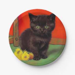 Van Gogh Stijl Zwarte Kat Papieren Bordje