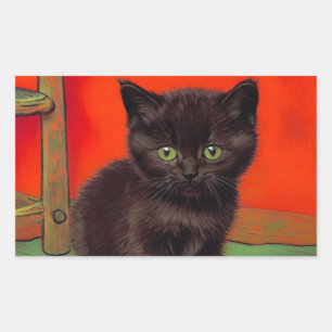 Van Gogh Stijl Zwarte Kat Rechthoekige Sticker