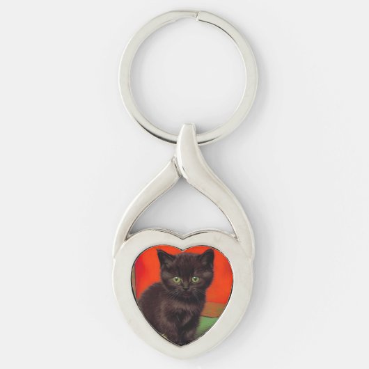 Van Gogh Stijl Zwarte Kat Sleutelhanger (Voorkant)
