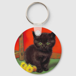 Van Gogh Stijl Zwarte Kat Sleutelhanger