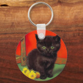 Van Gogh Stijl Zwarte Kat Sleutelhanger (Achterkant)