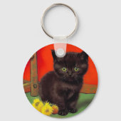 Van Gogh Stijl Zwarte Kat Sleutelhanger (Achterkant)