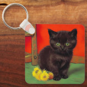 Van Gogh Stijl Zwarte Kat Sleutelhanger (Voorkant)
