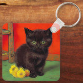 Van Gogh Stijl Zwarte Kat Sleutelhanger (Achterkant)
