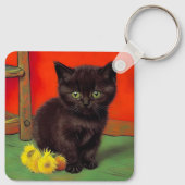 Van Gogh Stijl Zwarte Kat Sleutelhanger (Achterkant)