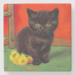 Van Gogh Stijl Zwarte Kat Stenen Onderzetter