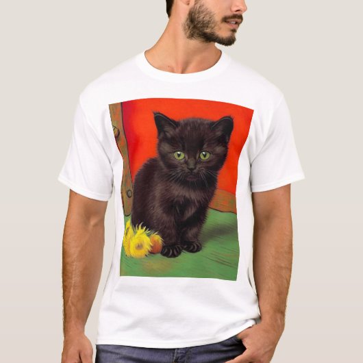 Van Gogh Stijl Zwarte Kat T-shirt (Voorkant)