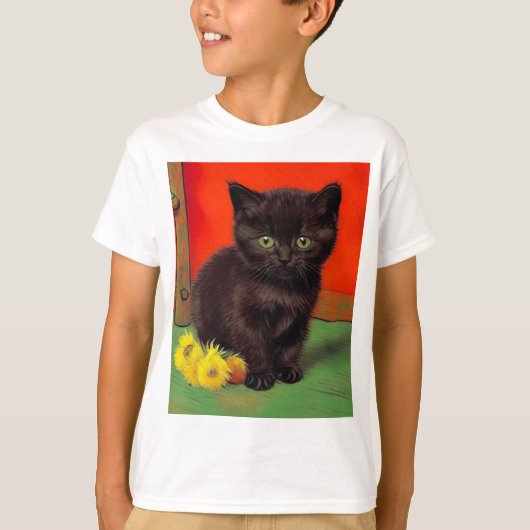 Van Gogh Stijl Zwarte Kat T-shirt (Voorkant)