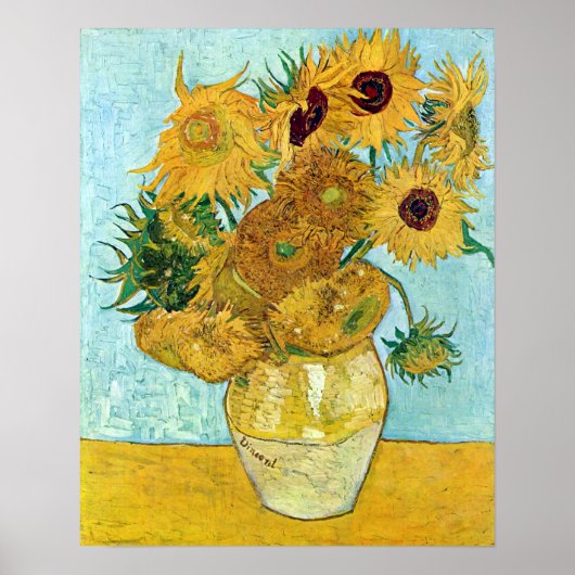 van Gogh still Life Vase met twaalf zonnebloemen Poster (Voorkant)