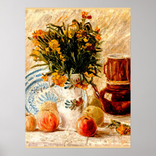 Van Gogh - Stilleven met koffie en bloemen Poster