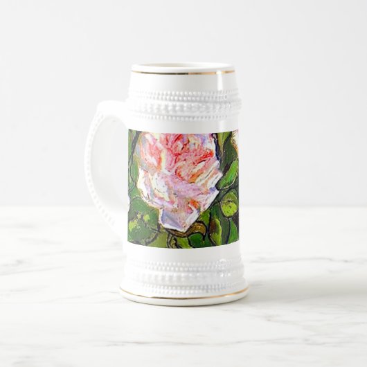 Van Gogh Stilleven met roze rozen Bierpul (Voorkant links)