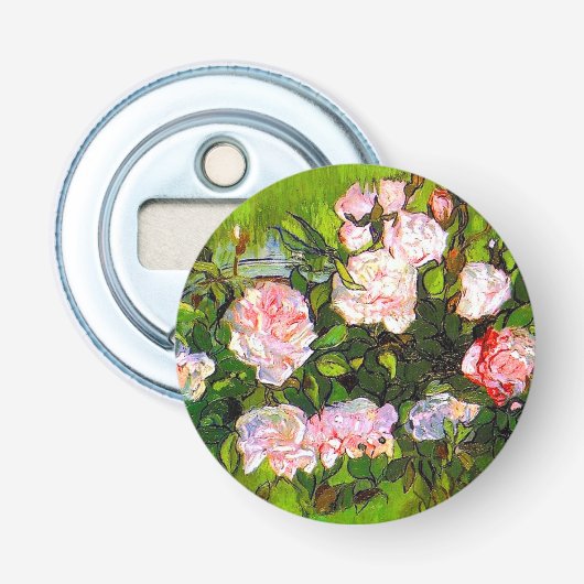 Van Gogh Stilleven met roze rozen Button Flesopener (Voorkant)