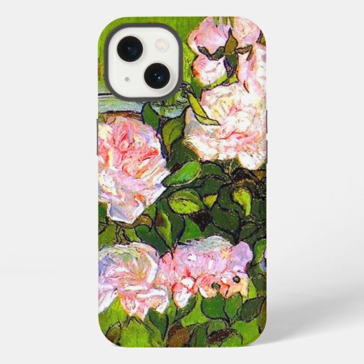 Van Gogh Stilleven met roze rozen iPhone Hoesje (Achterkant)