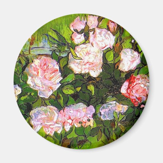 Van Gogh Stilleven met roze rozen Magneet (Voorkant)