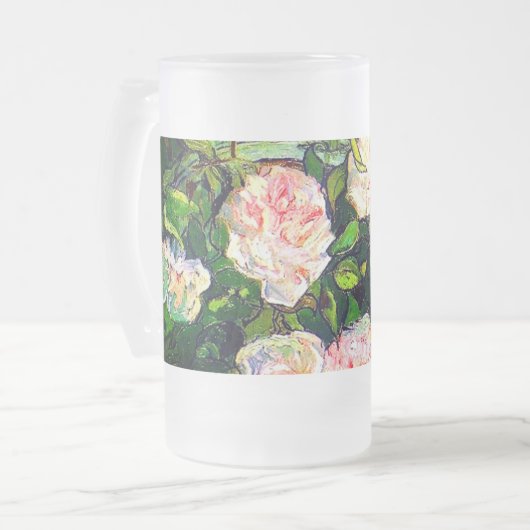Van Gogh Stilleven met roze rozen Matglas Bierpul (Voorkant links)
