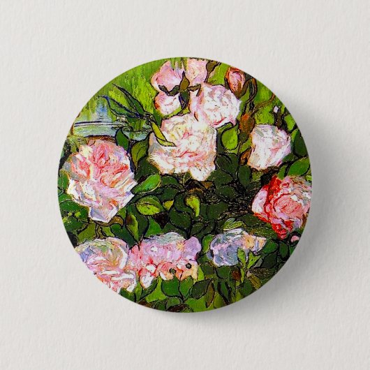Van Gogh Stilleven met roze rozen Ronde Button 5,7 Cm (Voorkant)