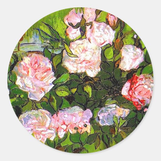 Van Gogh Stilleven met roze rozen Ronde Sticker (Voorkant)