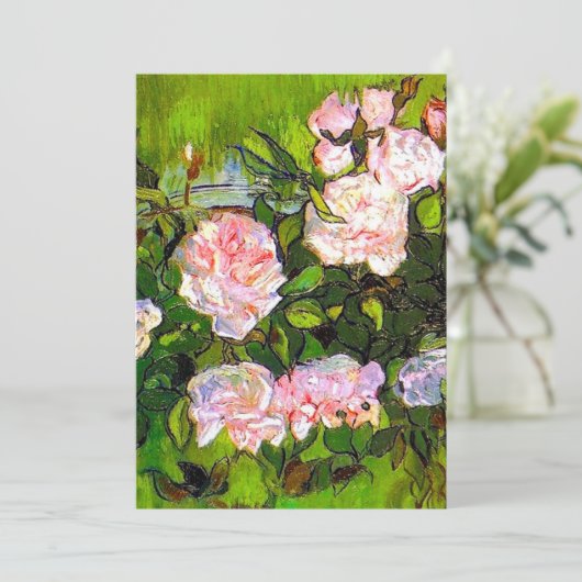 Van Gogh Stilleven met roze rozen Save The Date (Staand voorkant)