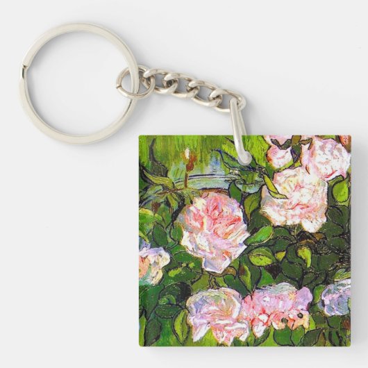 Van Gogh Stilleven met roze rozen Sleutelhanger (voorkant)