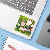 Van Gogh Stilleven met roze rozen Sticker (Laptop met iPhone)