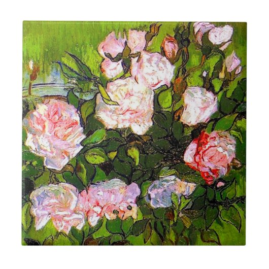 Van Gogh Stilleven met roze rozen Tegeltje (Voorkant)