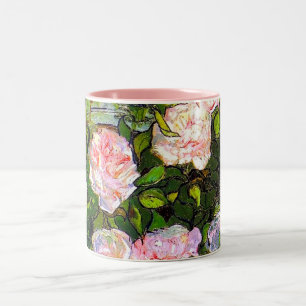 Van Gogh Stilleven met roze rozen Tweekleurige Koffiemok