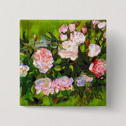 Van Gogh Stilleven met roze rozen Vierkante Button 5,1 Cm (Voorkant)