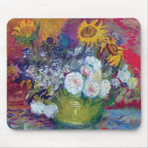Van Gogh - Stilleven met rozen en zonnebloemen Muismat
