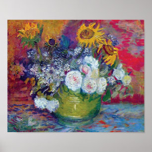 Van Gogh - Stilleven met rozen en zonnebloemen Poster