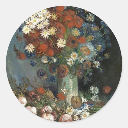 Van Gogh Stilleven met weide bloemen en Rozen Ronde Sticker (Voorkant)