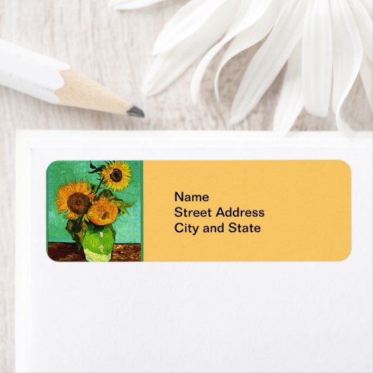 Van Gogh - Stilleven vaas met 3 zonnebloemen Etiket (Insitu)