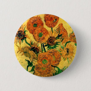 Van Gogh - Stilleven vaas met vijftien zonnebloeme Ronde Button 5,7 Cm