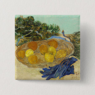 Van Gogh Stilleven van Sinaasappels Citroenen Blau Vierkante Button 5,1 Cm