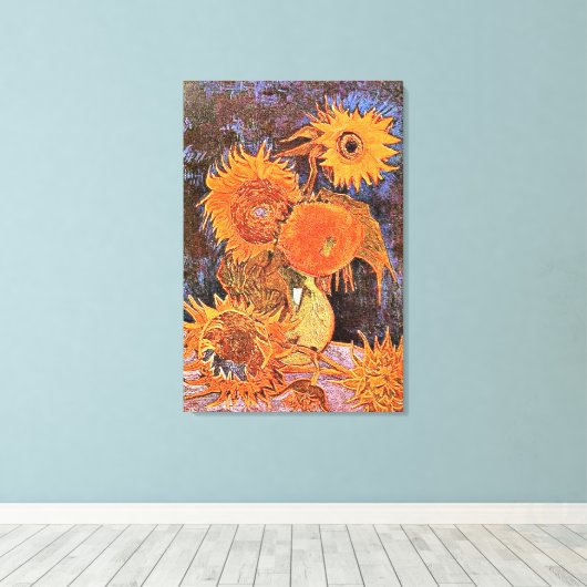 Van Gogh - stilstaande levensfase met vijf zonnebl Canvas Afdruk (Insitu (Houten vloer))