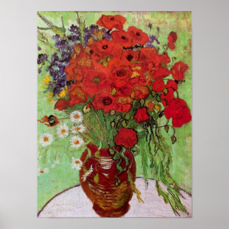 Van Gogh - Stilstaande rode papavers en Daisies Poster