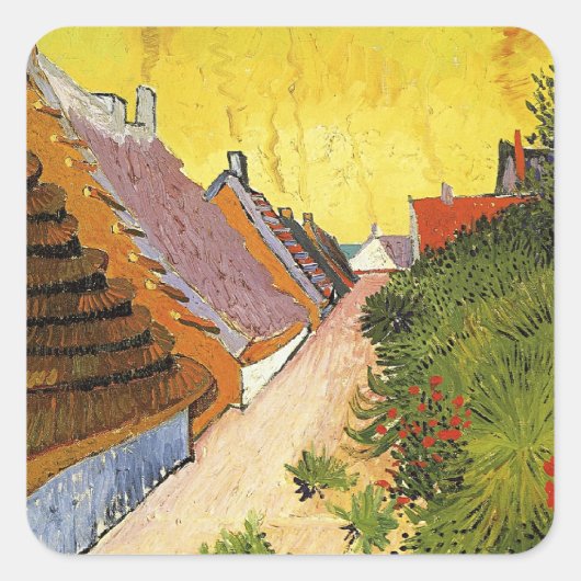 Van Gogh - Straat in Saintes-Maries, Vierkante Sticker (Voorkant)