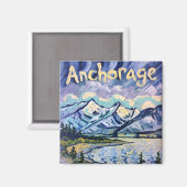 Van Gogh Style Anchorage Alaska Landschapsschilder Magneet (Voorkant / Achterkant)
